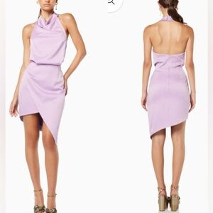 NWOT Elliatt Camo Asymmetric Satin Cocktail Dress in Lavender Sz M